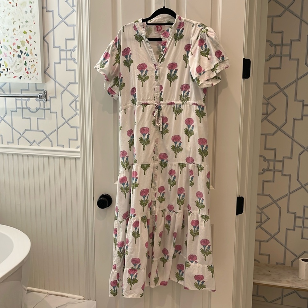 Victoria Dunn size XL dress pink blue green white floral